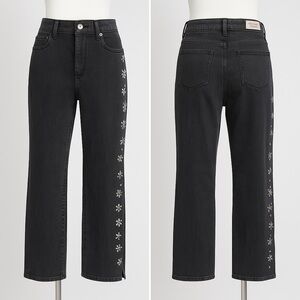 Camila Coelho Black Jewel-Embellished Straight Leg Jeans – Size 8